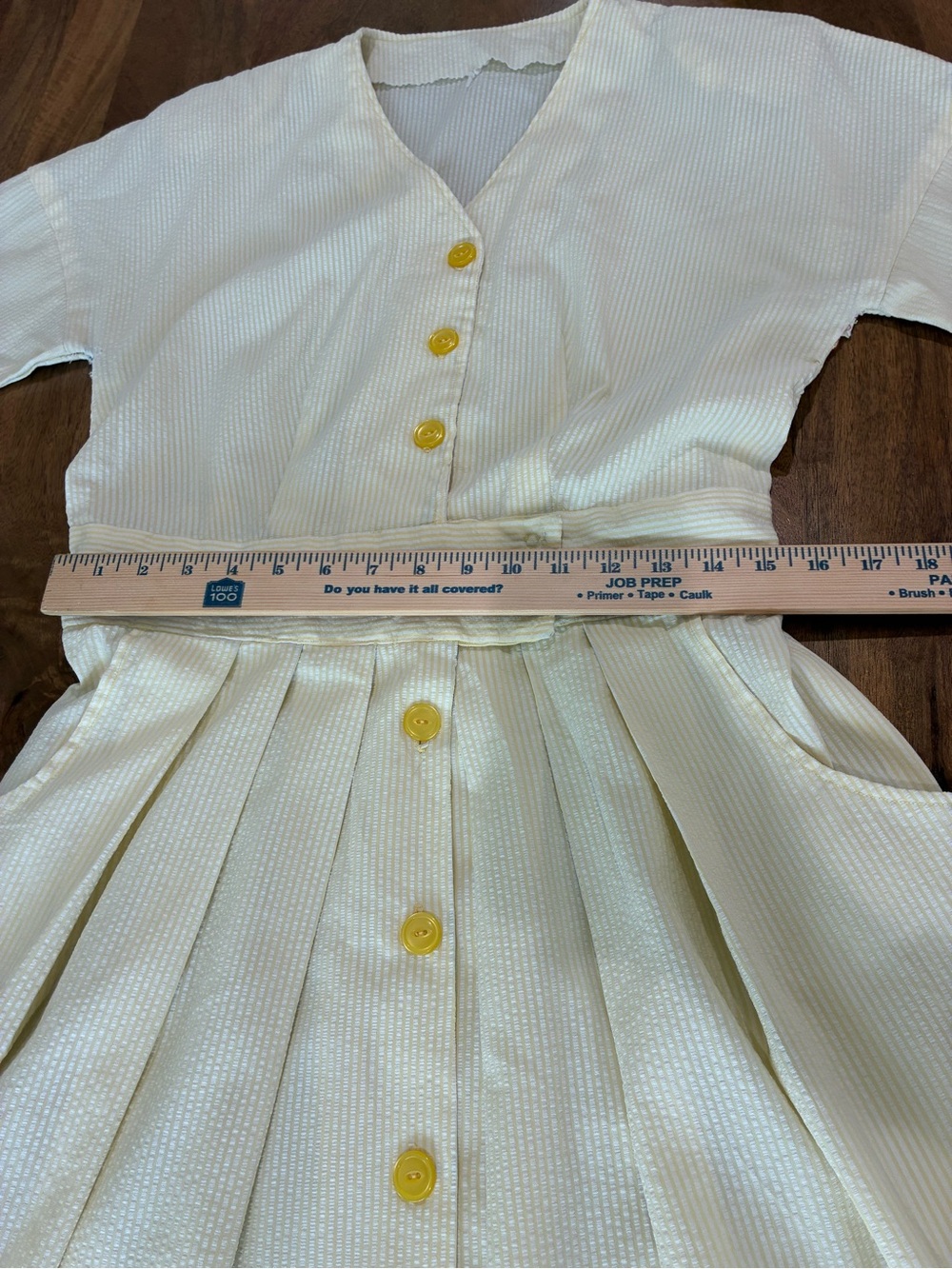 Vintage Yellow & White Seersucker Midi Dress Cottagecore Button Front Pockets M - Picture 7 of 9